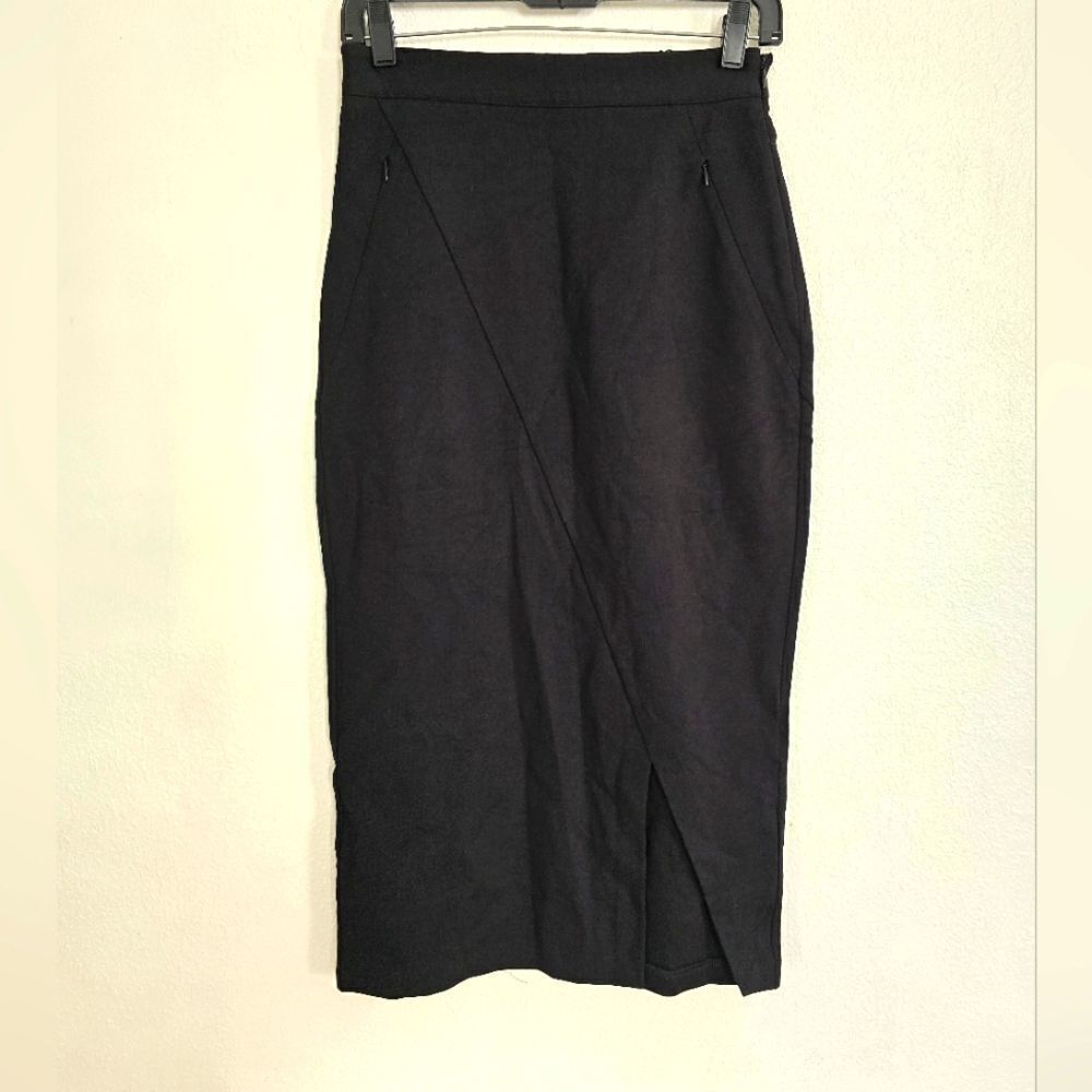 Equipment Dion Midi Pencil Skirt In True Black Size 2 - Picture 2 of 12